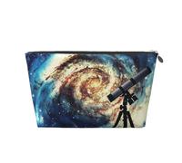 Telescope and Space Galaxy Print Makeup Bag, Small Travel Cosmetic Bag Toiletry Bag Portable Makeup Pouch with Silver Zipper for Women Girls