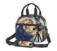 Telescope and Space Galaxy Prints Lunch Bag Tote Bag for Women Men, Insulated Lunch Cooler Bag Organizer for School Picnic Work Outdoor