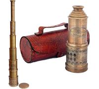 Telescope Brass Antique Telescope 1915 London Brass Maritime Vintage Telescope, Nautical Spyglass Antique Mounted Solid Brass 15 Inch Pirate Telescope with Leather Box