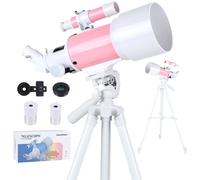 Telescope for Beginners Kids & Adults, 70mm Aperture 300mm Refractor Astronomy Telescope with Tripod & Finder Scope, Pink Portable Travel Telescope Gift for Children