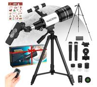 Telescope for Kids & Beginners, NACATIN 70mm Aperture Astronomical Refractor Telescope with Tripod, Phone Adapter, Wireless Remote, Ideal for Children & Adults (White)