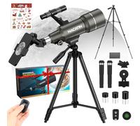 Telescope for Kids & Beginners, NACATIN 70mm Aperture Astronomical Refractor Telescope with Tripod, Phone Adapter, Wireless Remote, Ideal for Children & Adults (Grey)