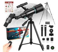 Telescope for Kids & Beginners, NACATIN 70mm Aperture Astronomical Refractor Telescope with Tripod, Phone Adapter, Wireless Remote, Ideal for Children & Adults (Black)