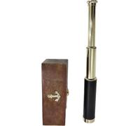 Telescope Functional Vintage Replica Shiny Brass Nautical Black Leather Beautiful Eligant Look Collapsible Pirate Spyglass Wooden Box