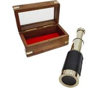 Telescope with adjustable tripod 6" in Shiny Finish with Wooden Case Brass Ship Captain's Pirate Navigation (Black Leather)