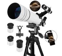 Telescopes for Adults Astronomy, 70mm Aperture 400mm Refractor Telescope for Kids FMC Coated-High Transmission with Smartphone Adapter Tripod Astronomical Telescope for Beginner White