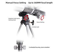 Telescopes for Kids Adults Beginners 50mm Alloy Aperture Astronomical Refractor Telescope 100mm Objective Lens 60x Magnification with Adjustable Tripod Finderscope Compass