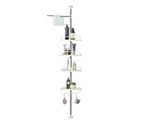 Telescopic 4-Tier Corner Shower Caddy - White Adjustable Bathroom Storage Organizer with 4 Shelves, 4 Hooks, and 1 Towel Bar for Bathroom Storage Shelf