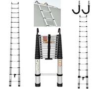 Telescopic 6.2m Multi-Purpose Folding Ladder with Hooks - Portable Anti-Slip Loft Ladder for Home Use Adjustable Height Space-Saving Design Easy Storage