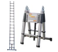 Telescopic A-Frame Extension Ladder 5M (2.5+2.5m) Folding Stainless Steel Telescoping ladders with Safety Locking Mechanism Support Bar Heavy Duty 150kg Load Capacity