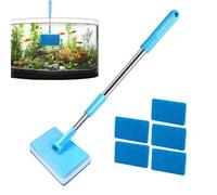 Telescopic Algae Scraper, Aquarium Cleaner Kit, Long Handle 60cm, 5 Sponge Heads, Effective Algae Removal, For Fish Tank Glass Walls, Daily Cleaning, No Hand Immersion, Keeps Hands Dry