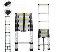 Telescopic Aluminium Ladder, 4.4 m Extendable Ladder, Multifunctional Ladder, Portable Ladder, 14 Step Multi-Purpose Ladder, Telescopic Slip-Resistant Maximum Load 150 kg, Silver