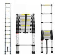 Telescopic Aluminium Ladder, 4.4 m Extendable Ladder, Multifunctional Ladder, Portable Ladder, 15 Rungs, Multi-Purpose Ladder, Telescopic Slip-Resistant Maximum Load 150 kg, Silver