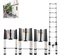 Telescopic Aluminum Folding Ladder 2.6m (8.5ft) Extensible 8 Rungs Anti-Slip Multi-Purpose for Home & Outdoor Use Compact Design Easy Storage