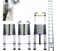 Telescopic Aluminum Ladder, 6.2M/20.3FT Telescopic Extension Ladder with Detachable Hooks, Anti-Slip Multi Purpose Extendable Loft Ladder Portable Folding Ladder, 15 Step, Max Load 150kg, EN131