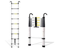 Telescopic Aluminum Ladder 6m 5m 4m 2m 1m with 2 Removable Hooks Multi Functional for Home Loft & Roof Use 150kg 330lb Capacity Compact & Lightweight