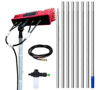 Telescopic Brush - 3m - 13.6m - Extendable Water-Fed Cleaning Pole with Adjustable Angle & Soap Dispenser - Universal Hose Connector for Solar Panels,Windows,Roofs,Cars (
