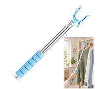 Telescopic Closet Hook Pole 31-102cm Adjustable Clothes Hanging Pole Blue | U-Shaped Tip Grips Firmly, Comfortable Foam Handle For Extended Reach, Space Saving For Wardrobes Balconies Curtains