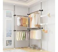 Telescopic Clothes Rail Heavy Duty Telescopic Clothes Rack Garment Rack Diy Clothes Hanger Clothes Hanging Rail with Hanging Hook Adjustable Height 110-310cm Adjustable Width 78-125cm