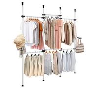 Telescopic Clothes Rails DIY Wardrobe Organizer Steel Coat Hanging Clothes Rail Space Saving Garment Rack with 2 Hooks Adjustable Length 230-330cm Adjustable Height 246-300cm, 4 Poles 6 Bars