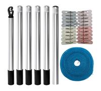 Telescopic Clothesline Prop - 7.2 Ft Total Rod | Clothesline Support Rod with 32.8 Ft Rope and 20 Clips,for Laundry Support Drying Backyard Garden Patio Camping