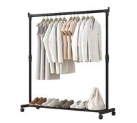 Telescopic Clothing Rack - Adjustable Metal Frame, Heavy-Duty Wheels | Stainless Steel Garment Holder, Portable Ergonomic Design, Smooth Rolling Function Perfect Laundry, Closet Organization