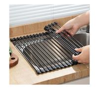 Telescopic Collapsible Kitchen Sink Strainer 38-60cm Stainless Steel Dish Drainer Roll-Up Expandable Dish Rack Black 28cm/11.0in Width