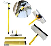 Telescopic Conservatory Window Glass Cleaner Cleaning Kit 3.5M Long Extendable Squeegee Conservatory Pole Aluminium Metal Soft Rubber Mop