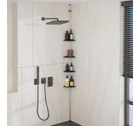 Telescopic Corner Shelf 4 Tier Silver Aluminium Bathroom Shelf Adjustable 235-280 cm with Water Drain Shower Shelf Organiser for Bathroom Shower Toilet
