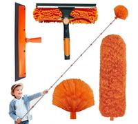 Telescopic Duster 6 m, Telescopic Wolf Head with Adjustable Extension 1.5 to 4.9 m, Spider Broom Wolf Head Telescopic, Telescopic Microfibre Head, Window Squeegee with Scraper
