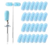 Telescopic Duster for Swiffer Dust Magnet Compatible Duster 360° Telescopic Spider Web Remover Duster, 10 cm Telescopic Rod with 25 Refill Cloths for Ceiling Fan Window Pet Hair