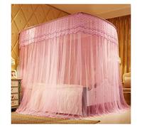 Telescopic Fishing Rod Mosquito Net Canopy Bed U-Shaped 3-Door Pink King Size 1.5m x 2.0m - Perfect for Outdoor Camping and Home Use
