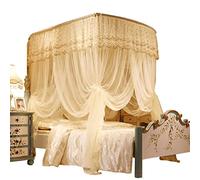 Telescopic Fishing Rod Mosquito Net Canopy - U-Shaped Three-Door Bed Cover for King Size Bed (Beige, 1.8m x 2.0m) - Perfect for Outdoor & Indoor Use