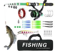 Telescopic Fishing Rod Set - Carbon Fiber Pole, Lures Storage Bag, foldable fishing rod | Complete Portable Kit for Outdoor Adventures, Great Adults and Beginners, Suitable Lakes, Rivers Sea