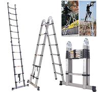 Telescopic Folding Ladder 1.9M+1.9M Multi Purpose Collapsible Concertina Loft Ladders, Stainless Steel A-Frame Ladder Heavy Duty Sturdy Straight Ladders, Maximum Height 12.5FT/ 3.8M