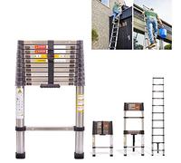 Telescopic Folding Ladder 3.2M/ 10.5FT Multi Purpose Collapsible Loft Ladders, Portable Stainless Steel Ladder Heavy Duty Sturdy Straight Ladders