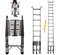 Telescopic Folding Ladder, 4.4 m Telescopic Folding Ladder with Removable Hook, Multi-Purpose Ladder, Non-Slip Extendable Ladder, Folding Ladder, 150 kg Load Capacity Ladder for Garden Indoor