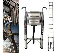 Telescopic Folding Ladder 5M Multi Purpose Collapsible Concertina Loft Ladders Heavy Duty Sturdy Stainless Steel Straight Ladder with Detachable Hooks for RV or Outdoor Work, 330lb Capacity
