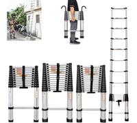 Telescopic Folding Ladder 8.5FT Extension Ladder Multi-Purpose Foldable Step Loft Ladder Anti-Slip Extendable Aluminum Lightweight Collapsible Ladder for Outdoor Indoor Work, 330lb Capacity