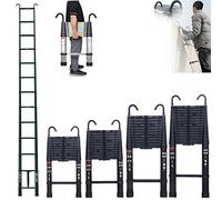 Telescopic Folding Ladder with hooks, 20.3FT Black Multi-Purpose Aluminium Loft Ladder Extendable Portable Telescoping Ladder Lightweight Collapsible Ladder for Outdoor Indoor Work, 330lb Capacity