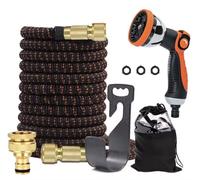 Telescopic Garden Hose 75 ft Premium - Triple Latex - Brass Connectors - Metal Spray Gun 10 Modes - High Resistance (Orange)