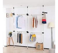 Telescopic Garment Rack, 3 Poles 4 Bars Coat Hanger Clothes Heavy Duty Wardrobe Hanging Storage Organiser Rail Shelving DIY Garment Rack with 2 Hooks Adjustable Height 281 - 329cm,Per Bar Support 60kg