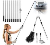 Telescopic Gutter Cleaner,4m Extendable Gutter Cleaner Kit with Gutter Brush,180° Swivel Head,Rake, Shovel,9-Section Adjustable Pole for Roof Downpipe Patio Removes Leaves & Mud