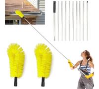 Telescopic Gutter Cleaning Brush - 12.7Ft Extendable Roof Gutter Cleaner Equipment, 2 Brushes & 10Pcs Telescopic Poles for Cleaning Leaves Window Gutter Hanging Light Spider Web, Yellow