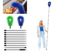 Telescopic Gutter Cleaning Tool - 12.7Ft Gutter Cleaning Tools, 10 Pole Extendable Gutter Cleaner with Hard & Soft Bristle Brush Heads, Roof Gutter Cleaner for Leaves, Debris, Windows, Spider Webs