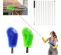 Telescopic Gutter Cleaning Tools - 12.7Ft 10 Pole Extendable Gutter Cleaning Brush, 387CM Roof Gutter Cleaner Equipment, Hard Bristle &Soft Bristle 2 Brish Head for Leaves Debris Window Spider Web