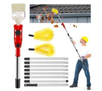 Telescopic Gutter Cleaning Tools,4'in1 Telescopic Pole with 2 Gutter Brush and Gutter Brush Extender Holder, Hard Bristle &Soft Bristle 2 Brish Head for Leaves Debris Window Spider Web