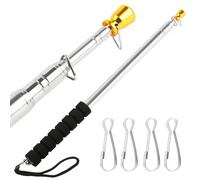 Telescopic Handheld Flagpole 9.8ft/3m Telescopic Flag Pole, Retractable Banner Poles Portable Tour Guide Flag Poles Pointer Stainless Steel Handheld Teaching Pointer Stick with Anti-Slip Grip 4 Clips
