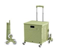 Telescopic Handle Foldable Utility Cart - Heavy Duty Grocery Cart with Lid and 360°Rotate Wheels, 65L Shopping Trolley, Noiseless, Green - Aluminum Alloy