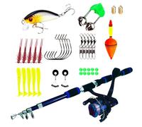 Telescopic Kit - Swivel Pole, Cast Rod | Portable Folding Reel Set, Freshwater Saltwater Equipment for Salmon Trout Kayak River Shore Boat Camping